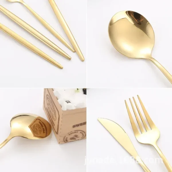 24Pcs Black Handle Golden Cutlery Set - Image 3